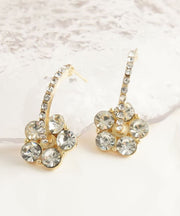 Stylish Gold Copper Overgild Zircon Floral Stud Earrings