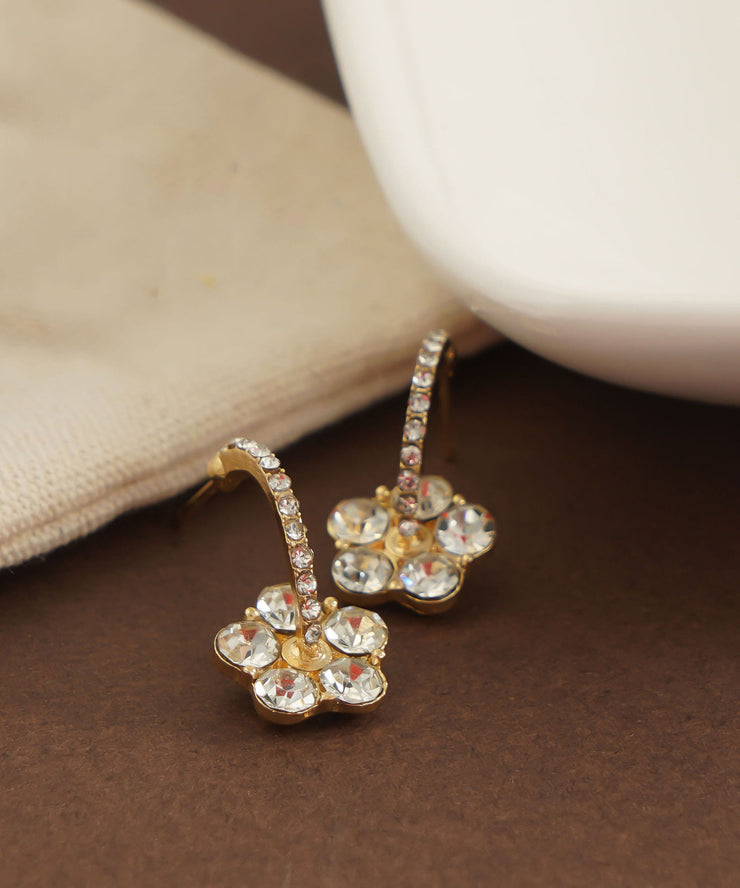 Stylish Gold Copper Overgild Zircon Floral Stud Earrings