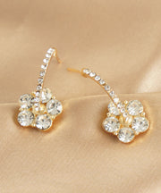 Stylish Gold Copper Overgild Zircon Floral Stud Earrings