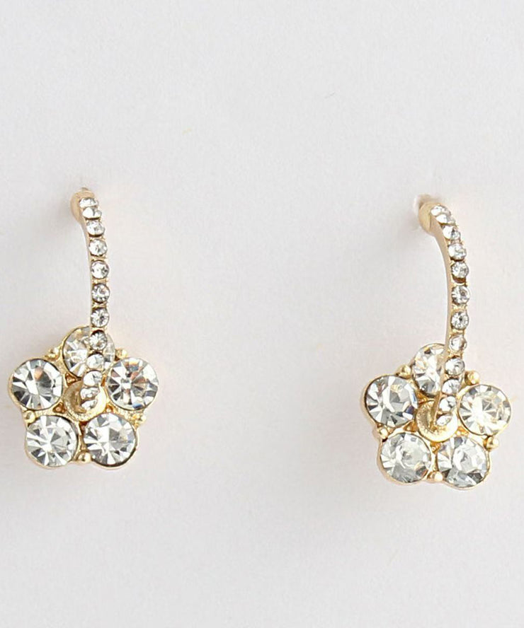 Stylish Gold Copper Overgild Zircon Floral Stud Earrings