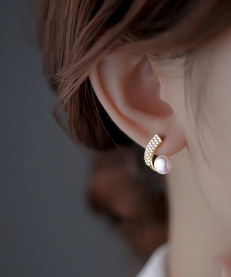 Stylish Gold Copper Overgild Zircon Hoop Earrings