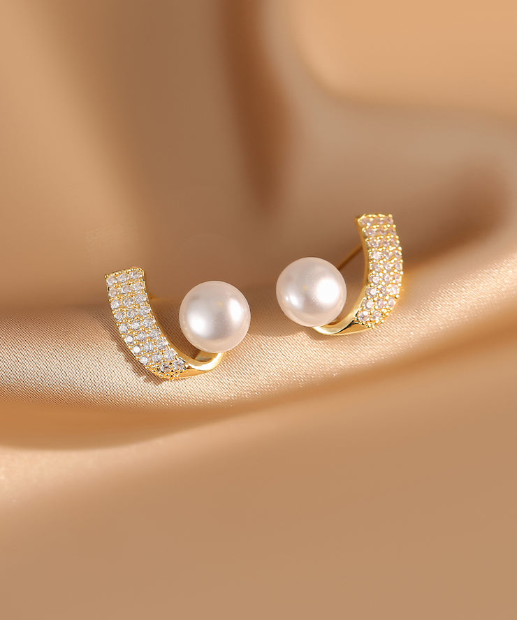 Stylish Gold Copper Overgild Zircon Hoop Earrings