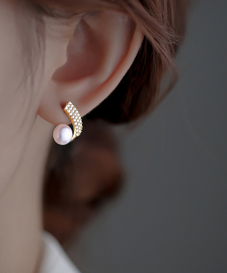 Stylish Gold Copper Overgild Zircon Hoop Earrings
