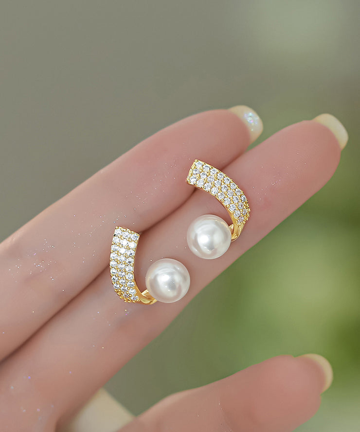 Stylish Gold Copper Overgild Zircon Hoop Earrings