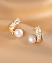 Stylish Gold Copper Overgild Zircon Hoop Earrings