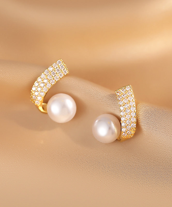 Stylish Gold Copper Overgild Zircon Hoop Earrings