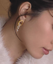 Stylish Gold Copper Overgild Zircon Tassel Drop Earrings