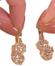 Stylish Gold Copper Zircon Hollow Out Rose Hoop Earrings