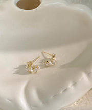 Stylish Gold Copper Zircon Pearl C-Shaped Hoop Earrings