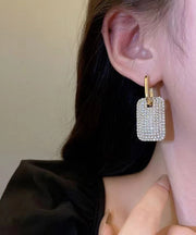 Stylish Gold Copper Zircon Square Hoop Earrings