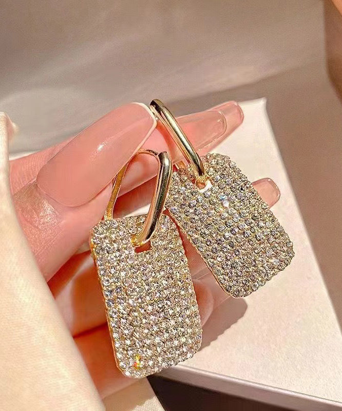 Stylish Gold Copper Zircon Square Hoop Earrings