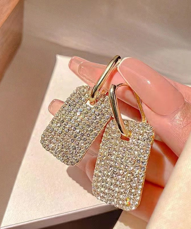 Stylish Gold Copper Zircon Square Hoop Earrings