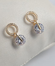 Stylish Gold Metal Alloy Zircon Stud Earrings