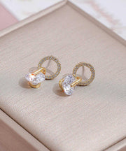 Stylish Gold Metal Alloy Zircon Stud Earrings