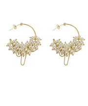 Stylish Gold Metal Overgild Pearl Tassel Hoop Earrings