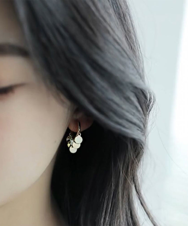 Stylish Gold Metal Sequins Tassel Hoop Earrings