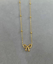 Stylish Gold Stainless Steel Bow Pendant Necklace
