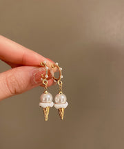 Stylish Gold Stergild Silver Alloy Pearl Crispy Ice Cream Drop Earrings