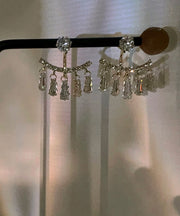 Stylish Gold Sterling Silver Alloy Zircon Arc Tassel Drop Earrings