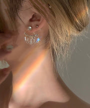 Stylish Gold Sterling Silver Alloy Zircon Arc Tassel Drop Earrings