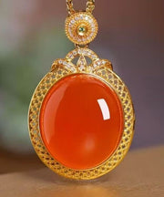 Stylish Gold Sterling Silver Overgid Inlay Agade Pendant Necklace