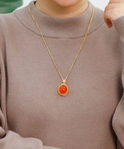 Stylish Gold Sterling Silver Overgid Inlay Agade Pendant Necklace