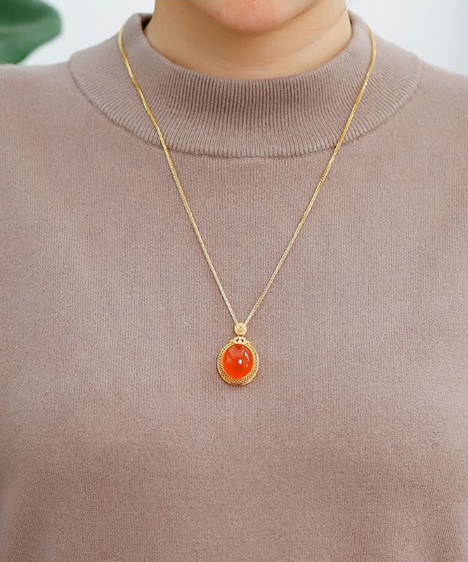 Stylish Gold Sterling Silver Overgid Inlay Agade Pendant Necklace