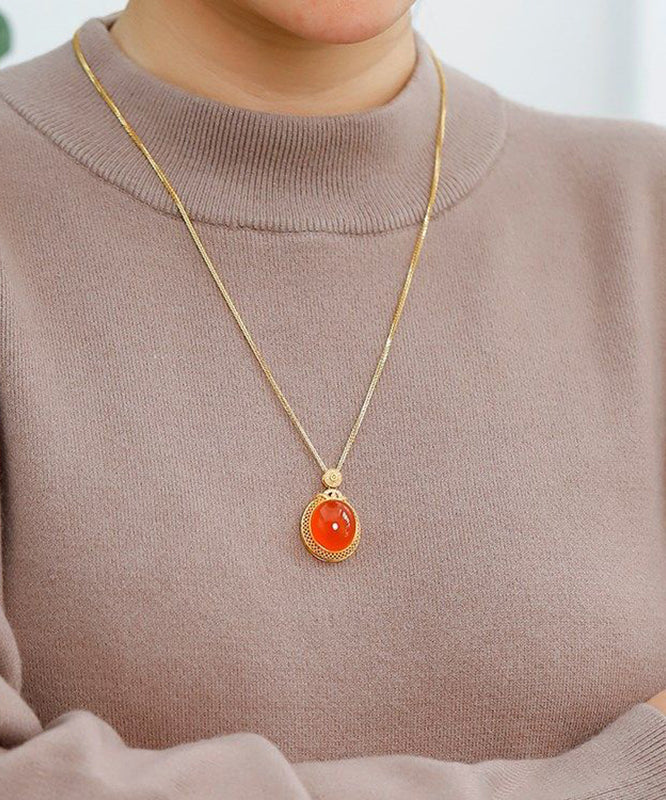 Stylish Gold Sterling Silver Overgid Inlay Agade Pendant Necklace