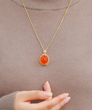 Stylish Gold Sterling Silver Overgid Inlay Agade Pendant Necklace