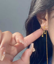 Stylish Gold Sterling Silver Overgild Bow Drop Earrings