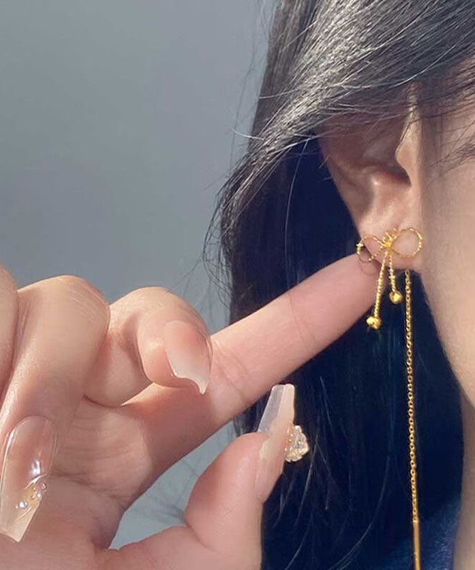 Stylish Gold Sterling Silver Overgild Bow Drop Earrings