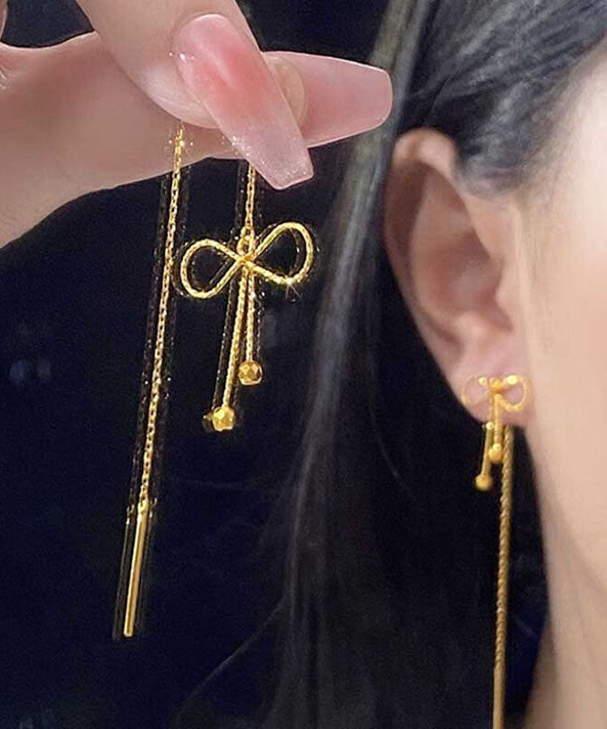 Stylish Gold Sterling Silver Overgild Bow Drop Earrings