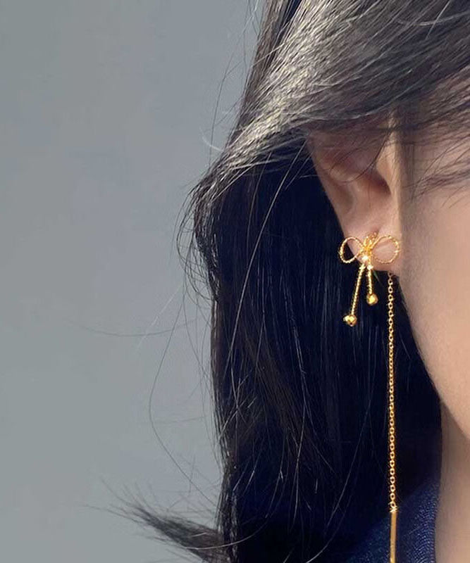 Stylish Gold Sterling Silver Overgild Bow Drop Earrings