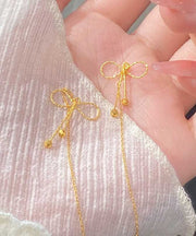 Stylish Gold Sterling Silver Overgild Bow Drop Earrings