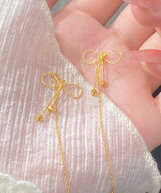 Stylish Gold Sterling Silver Overgild Bow Drop Earrings