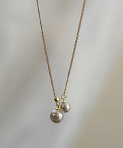 Stylish Gold Sterling Silver Overgild Pearl Retractable Pendant Necklace