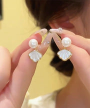 Stylish Gold Sterling Silver Overgild Pearl Shell Stud Earrings