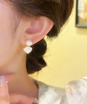 Stylish Gold Sterling Silver Overgild Pearl Shell Stud Earrings