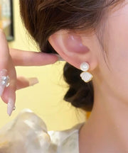 Stylish Gold Sterling Silver Overgild Pearl Shell Stud Earrings