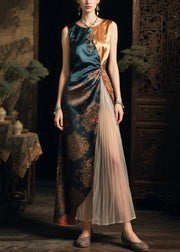 Stylish Green Asymmetrical Patchwork Side Open Silk Dresses Summer