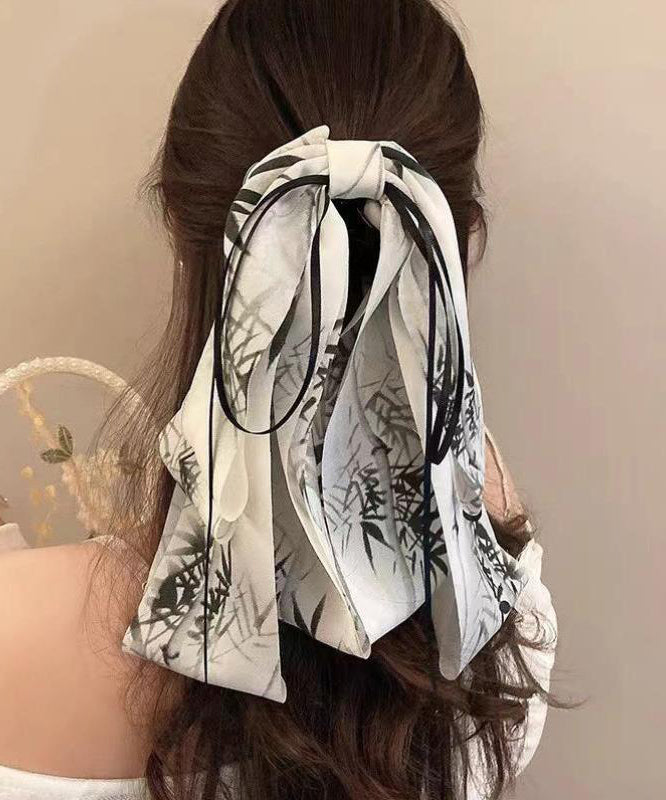 Stylish Green Cloth Print Bow Tassel Hairpin