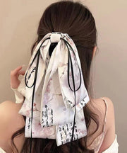 Stylish Green Cloth Print Bow Tassel Hairpin