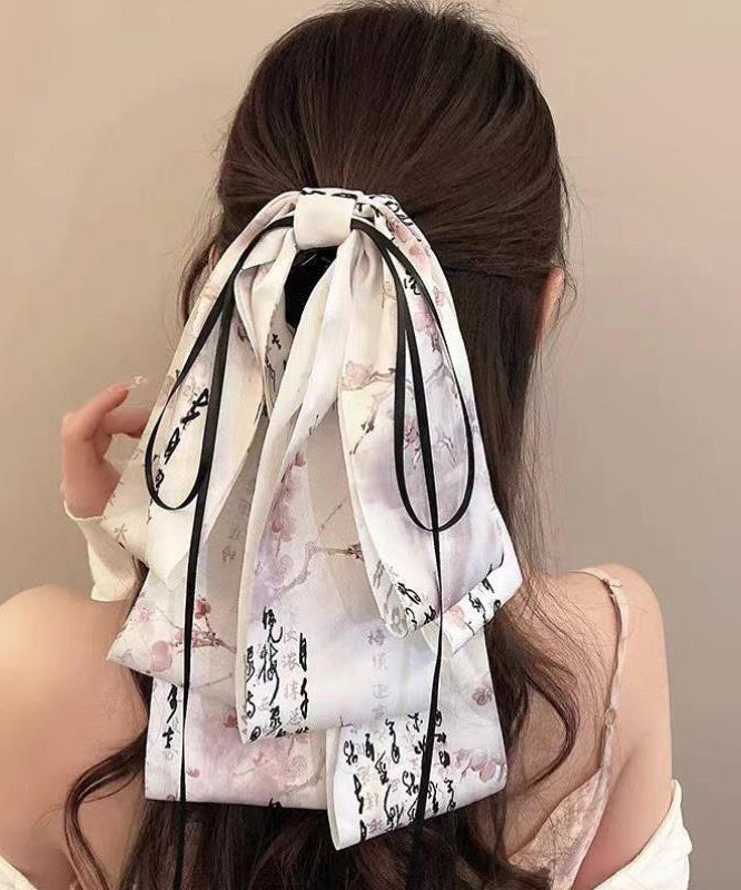 Stylish Green Cloth Print Bow Tassel Hairpin