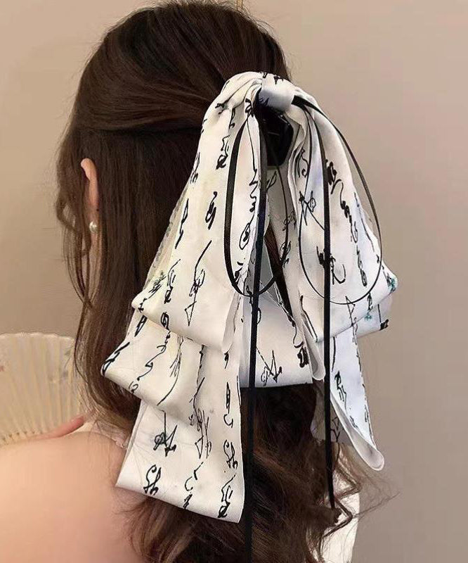 Stylish Green Cloth Print Bow Tassel Hairpin