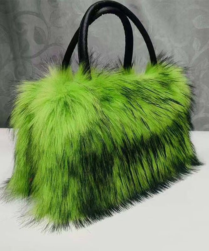 Stylish Green Fuzzy Fur Fluffy Large Capacity Tote Handbag