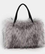 Stylish Green Fuzzy Fur Fluffy Large Capacity Tote Handbag