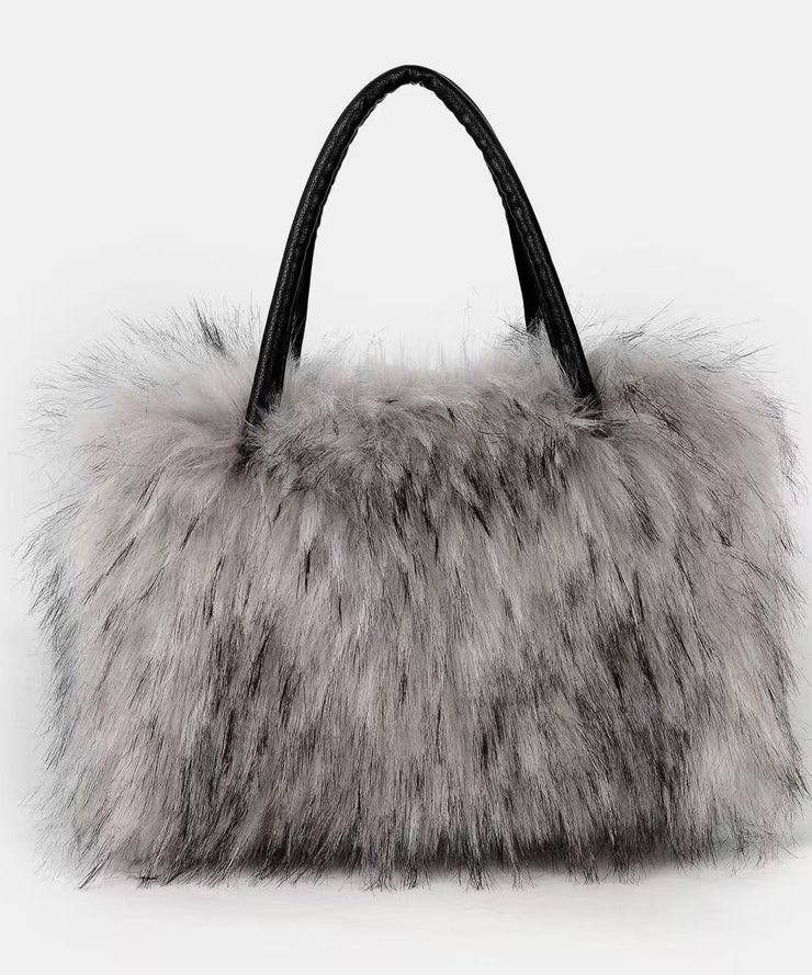 Stylish Green Fuzzy Fur Fluffy Large Capacity Tote Handbag
