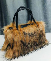 Stylish Green Fuzzy Fur Fluffy Large Capacity Tote Handbag