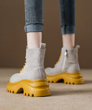 Stylish Green Lace Up Splicing Suede Platform Boots