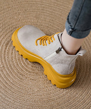 Stylish Green Lace Up Splicing Suede Platform Boots